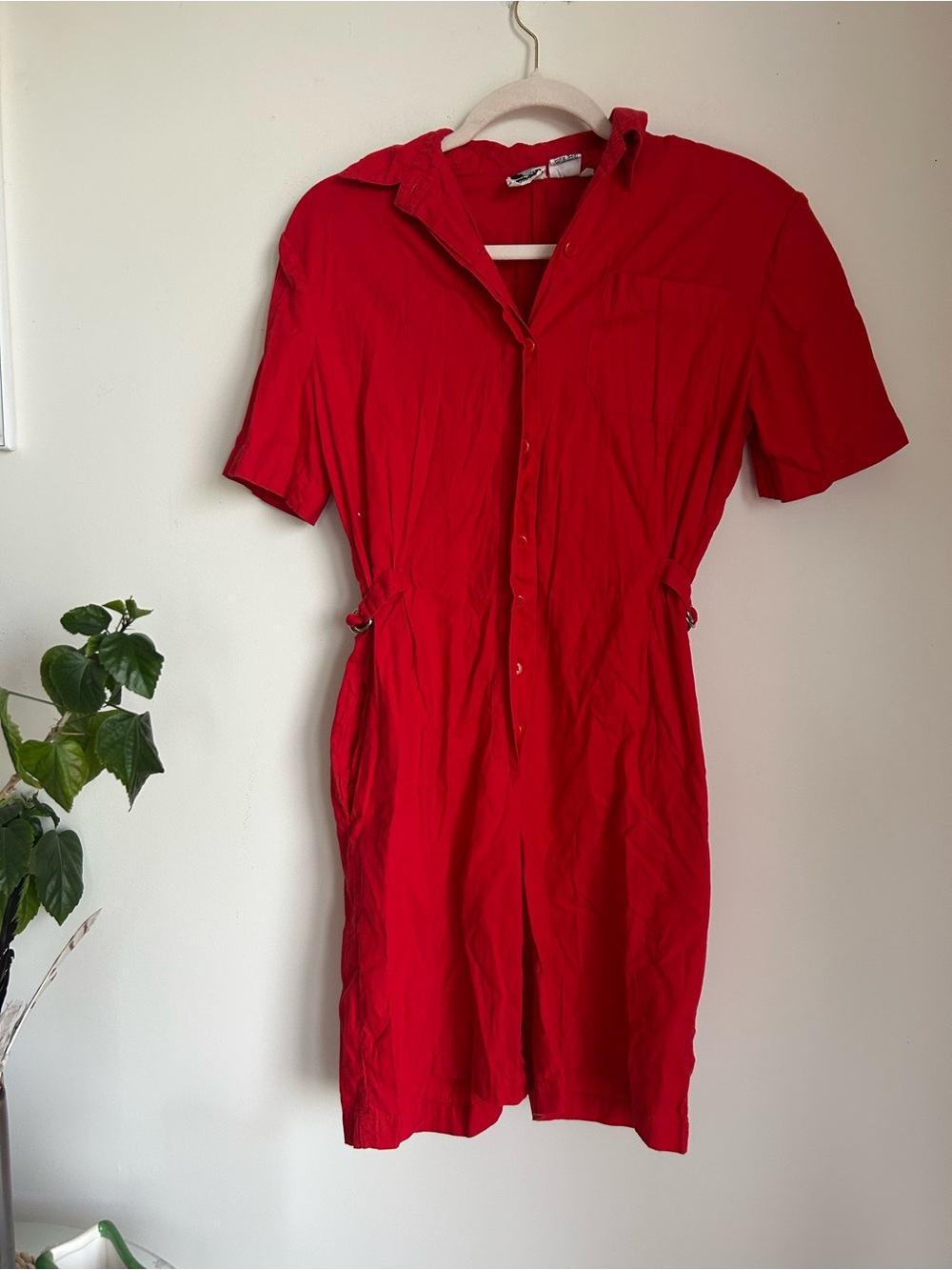 Vintage collector Willi smith Red Button-Front Short Sleeve Romper